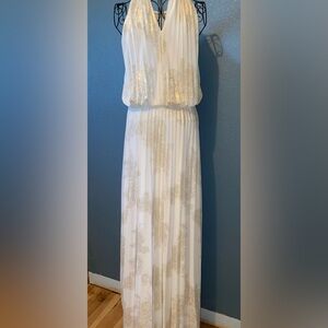 Elegant White and Gold Women's Dress
